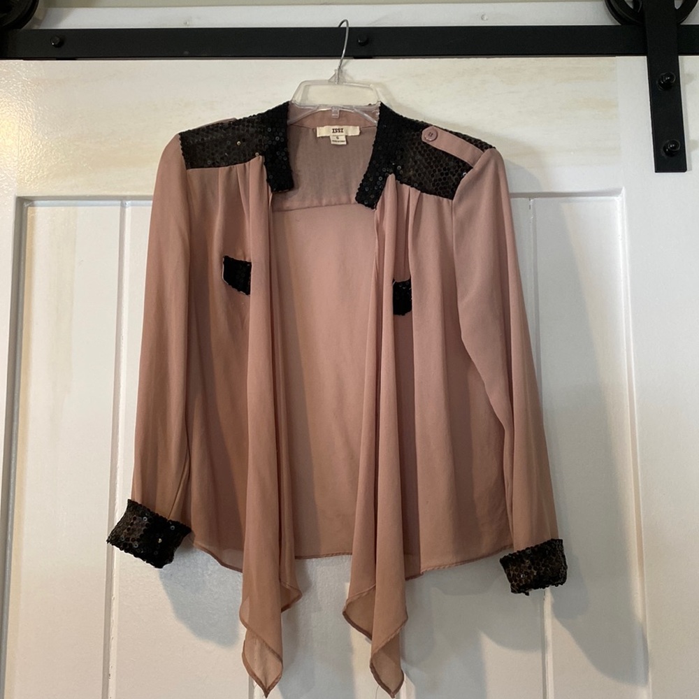 Nude flowy top with black sequins